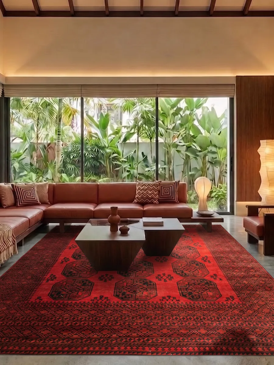 Afghan Ersari Gul Red, Ersari Turkmen, northern Afghanistan tribal rug, in madder red, Wool, 290 × 371 cm (9'6" × 12'2"), Nasim Carpets Malaysia — view 2