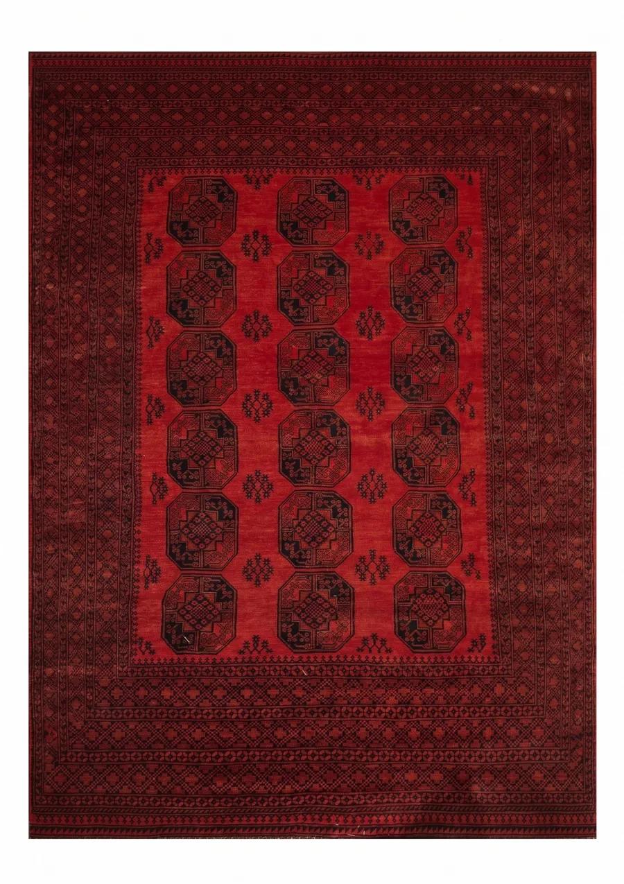 Afghan Ersari Gul Red, Ersari Turkmen, northern Afghanistan tribal rug, in madder red, Wool, 290 × 371 cm (9'6" × 12'2"), Nasim Carpets Malaysia — view 1