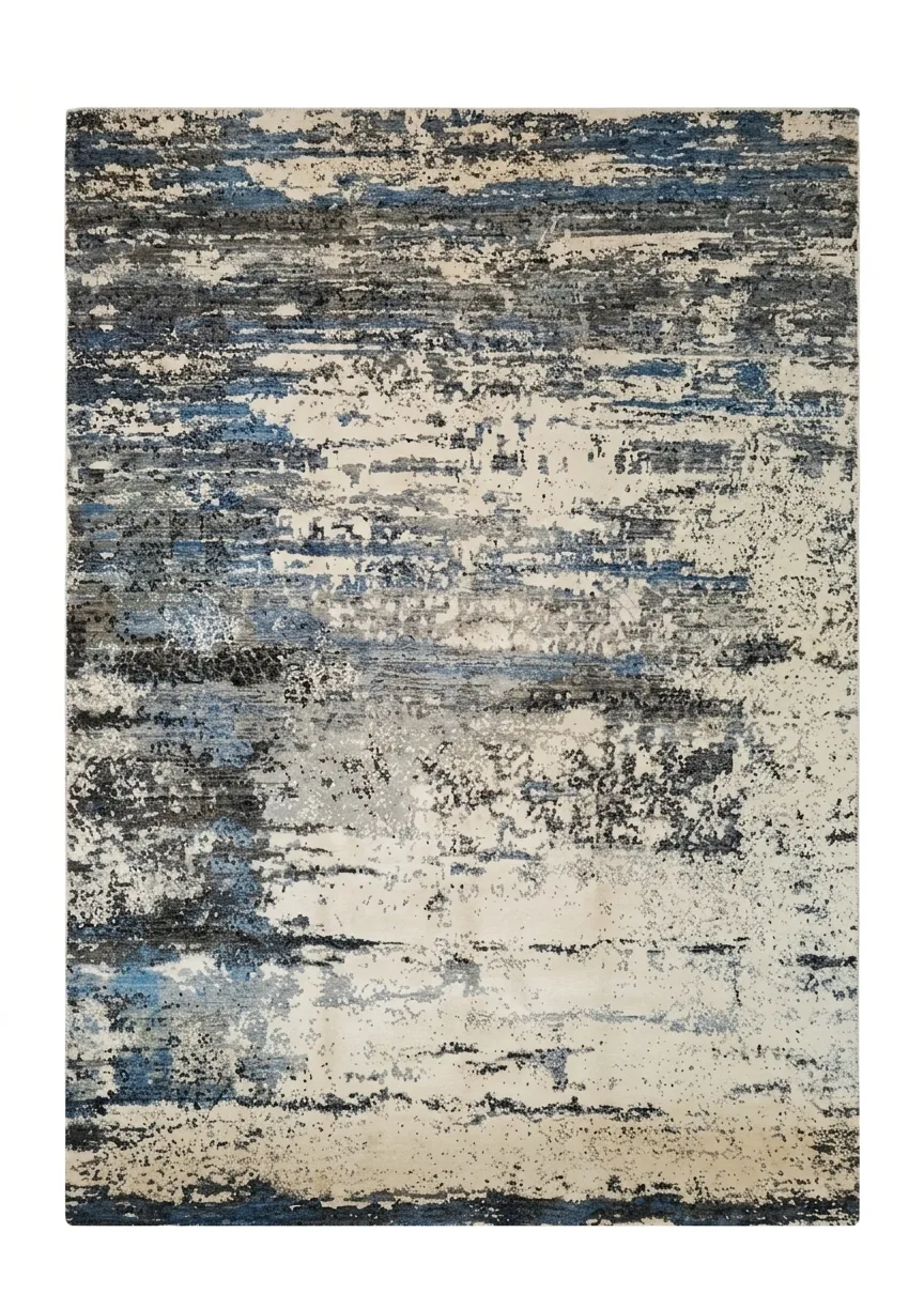 Afghan Galaxy Abstract Blue, Afghanistan modern rug, in cream, Wool, 183 × 287 cm (6'0" × 9'5"), Nasim Carpets Malaysia — view 1