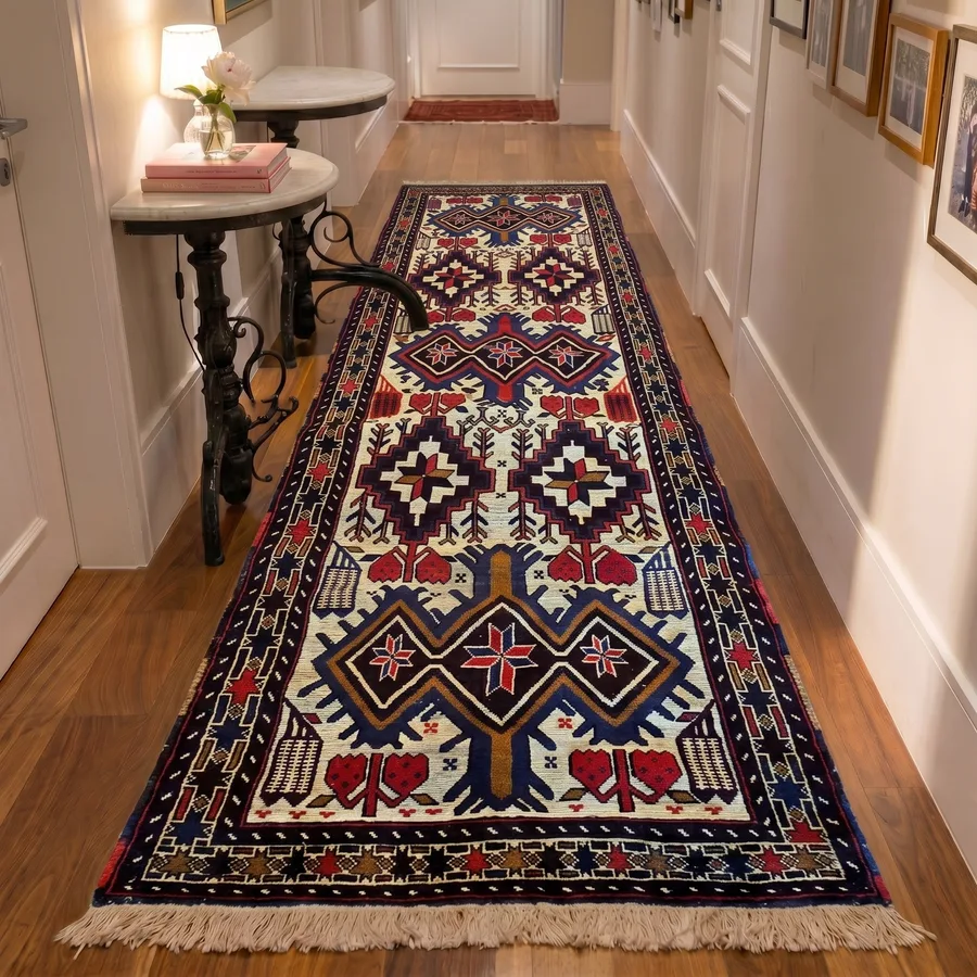 Afghan Kilim Runner Ivory Tree of Life, Afghanistan kilim rug, in ivory, Wool, 81 × 366 cm (2'8" × 12'0"), Nasim Carpets Malaysia — view 2