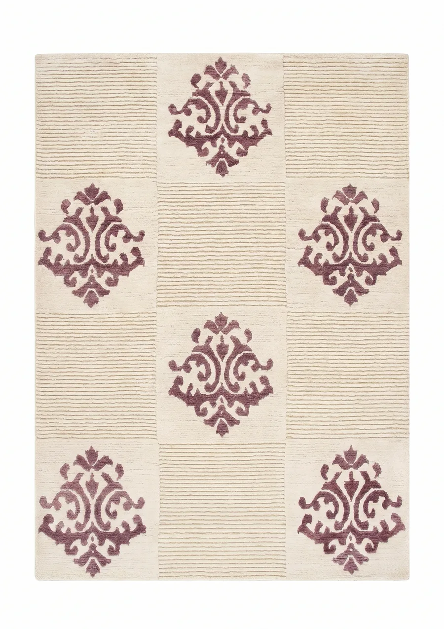 Anatolian Damask Medallion Ivory Plum, Turkey modern rug, in ivory, Wool, 91 × 152 cm (3'0" × 5'0"), Nasim Carpets Malaysia — view 1