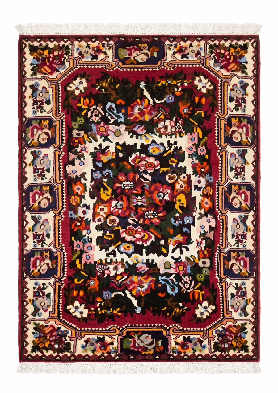 Bakhtiari Floral Garden Crimson, Bakhtiari, Iran tribal rug, in crimson red, Wool, 104 × 157 cm (3'5" × 5'2"), Nasim Carpets Malaysia — view 1