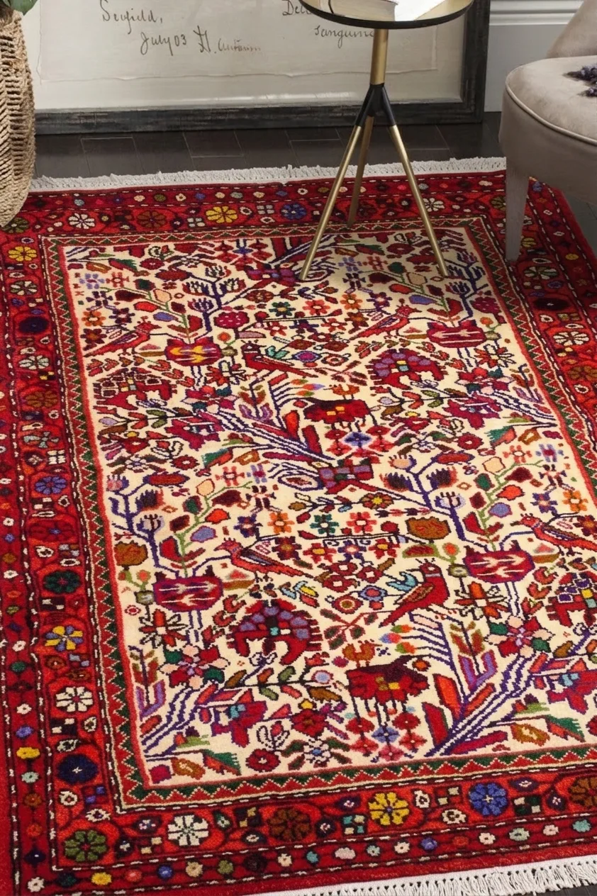 Bakhtiari Tree of Life Ivory, Bakhtiari, Iran persian rug, in ivory, Wool, 91 × 122 cm (3'0" × 4'0"), Nasim Carpets Malaysia — view 2