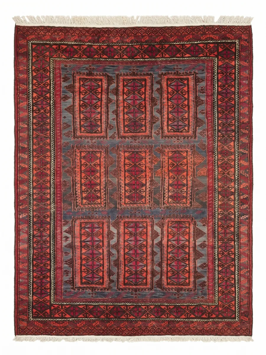 Baluch Compartmental Red, Baluchistan, Afghanistan/Iran border region persian rug, in madder red, Wool, 152 × 244 cm (5'0" × 8'0"), Nasim Carpets Malaysia — view 1