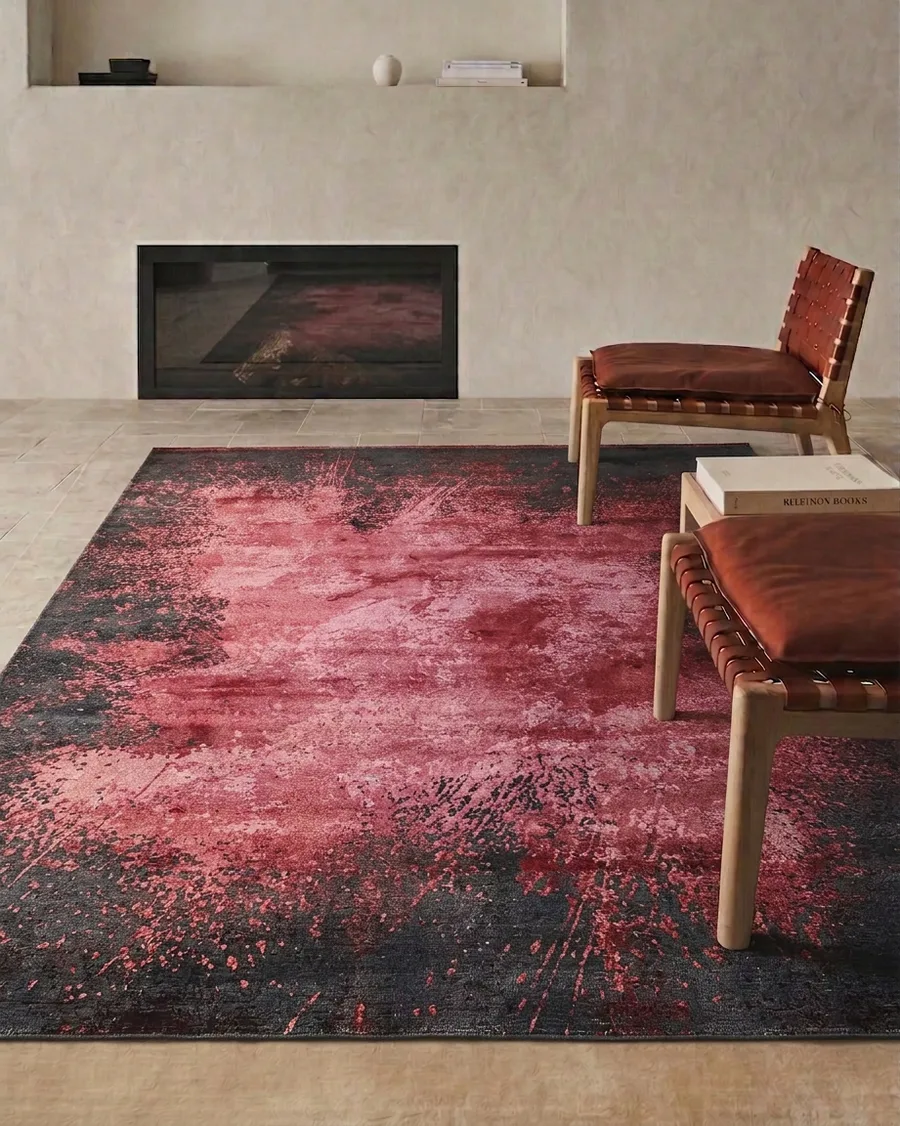 Belgian Abstract Splash Crimson, Belgium modern rug, in crimson red, Wool, 198 × 295 cm (6'6" × 9'8"), Nasim Carpets Malaysia — view 2