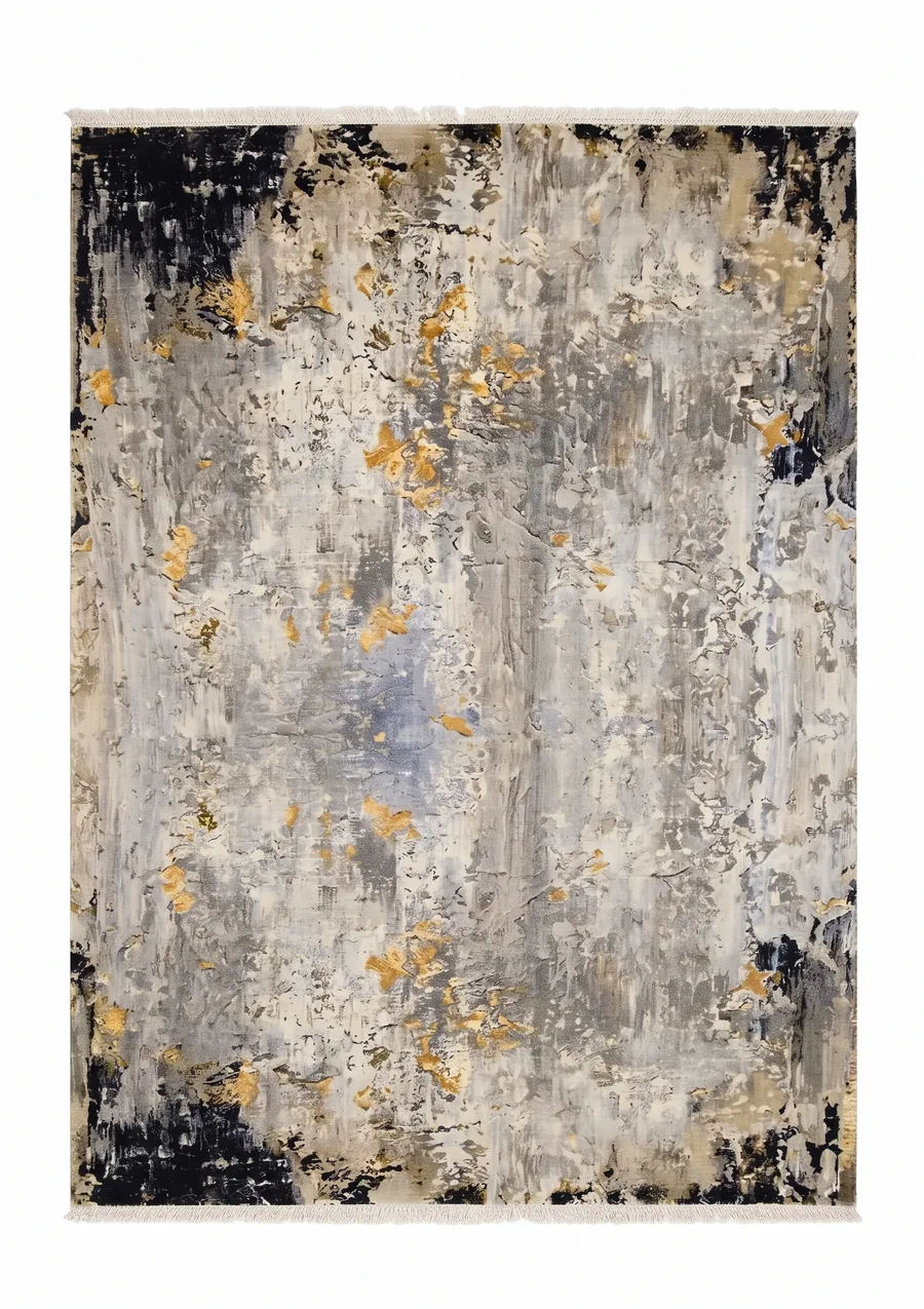 Contemporary Abstract Distressed Silver Gold, Contemporary, likely India (Jaipur) modern rug, in ash silver, Wool, 152 × 244 cm (5'0" × 8'0"), Nasim Carpets Malaysia — view 1