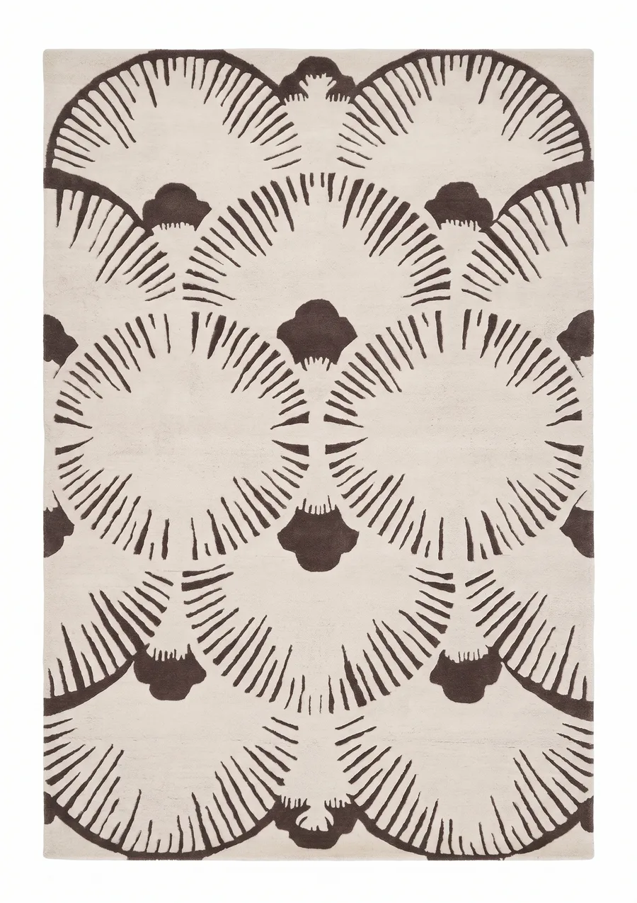 Contemporary Fan Medallion Ivory Taupe, India (Contemporary Designer, likely Jaipur) bespoke rug, in ivory, Wool, 274 × 366 cm (9'0" × 12'0"), Nasim Carpets Malaysia — view 1