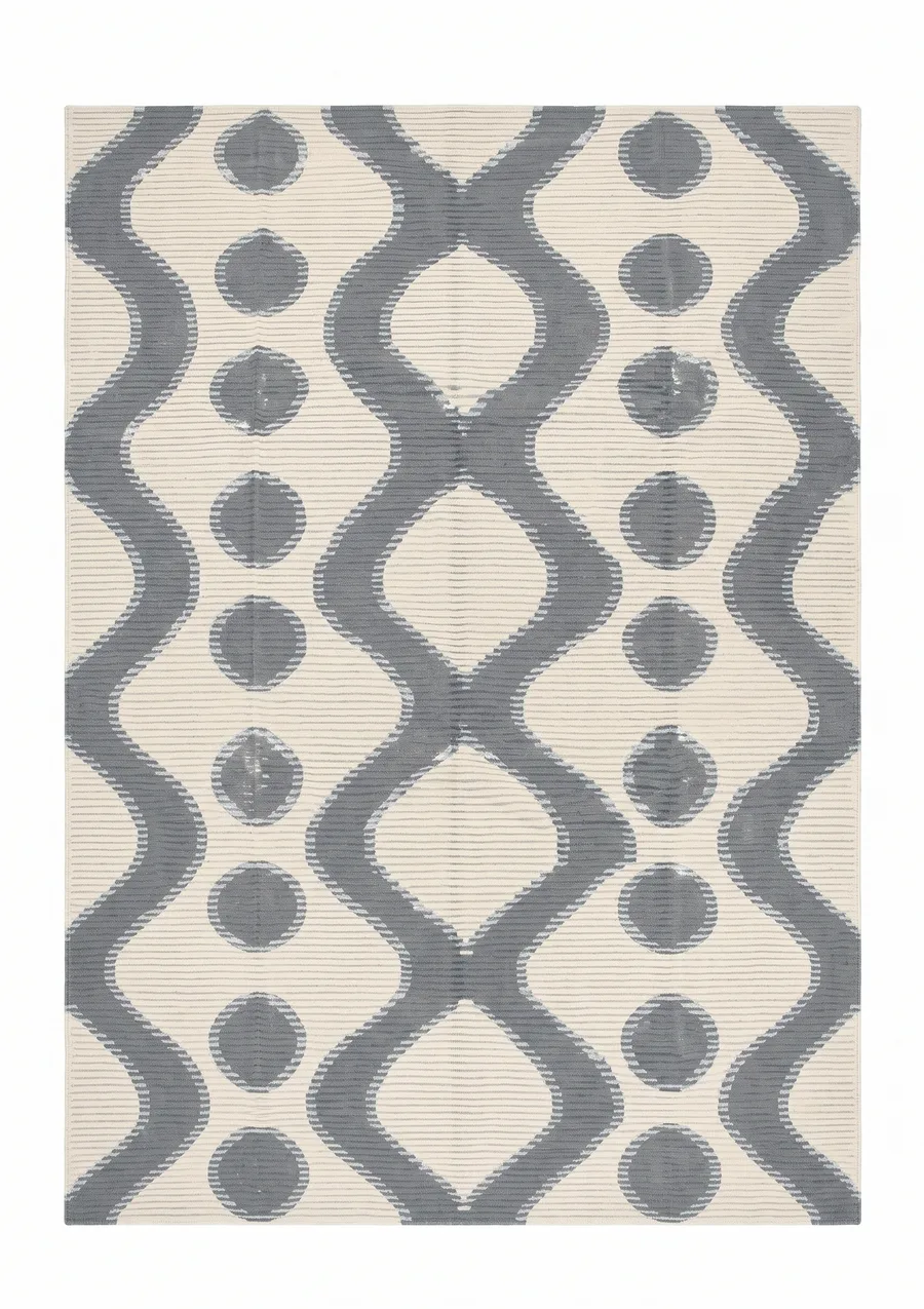 Contemporary Ikat Ogee Slate, India (contemporary Indo-modern, ikat-influenced) modern rug, in warm ivory, Wool, 241 × 300 cm (7'11" × 9'10"), Nasim Carpets Malaysia — view 1