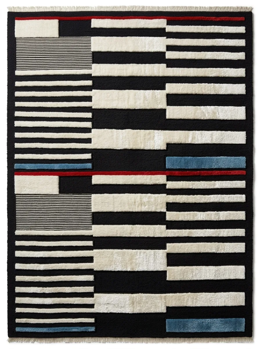 Rhythm Section, Nasim Custom Studio bespoke rug, NZ Wool & Bamboo Silk, 91 × 152 cm (3'0" × 5'0"), Nasim Carpets Malaysia — view 1