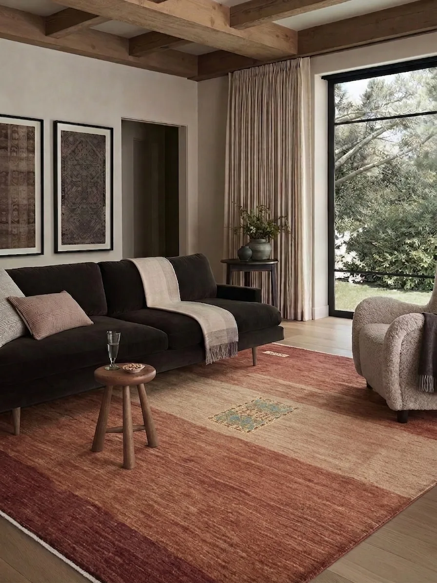 Gabbeh Minimalist Medallion Rust, Fars Province, Iran modern rug, in terracotta rust, Wool, 244 × 317 cm (8'0" × 10'5"), Nasim Carpets Malaysia — view 2