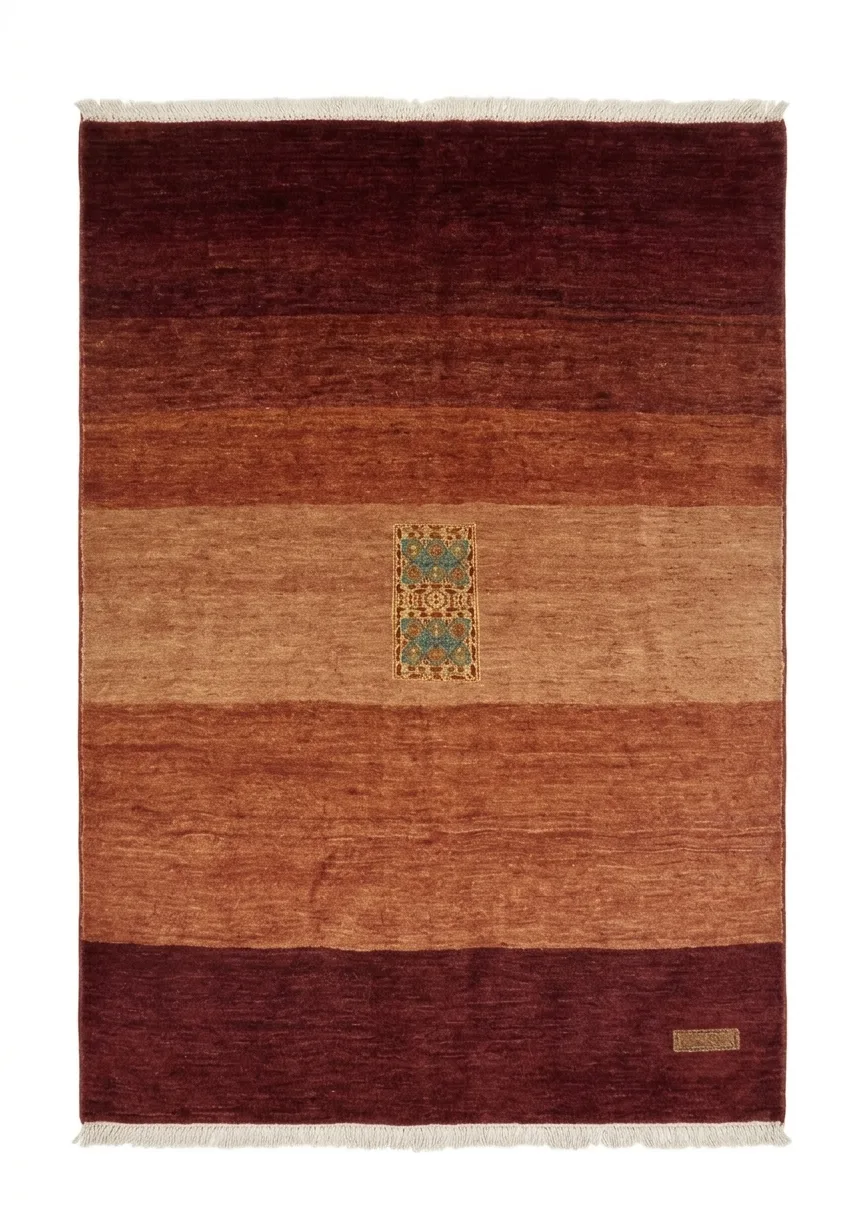 Gabbeh Minimalist Medallion Rust, Fars Province, Iran modern rug, in terracotta rust, Wool, 244 × 317 cm (8'0" × 10'5"), Nasim Carpets Malaysia — view 1