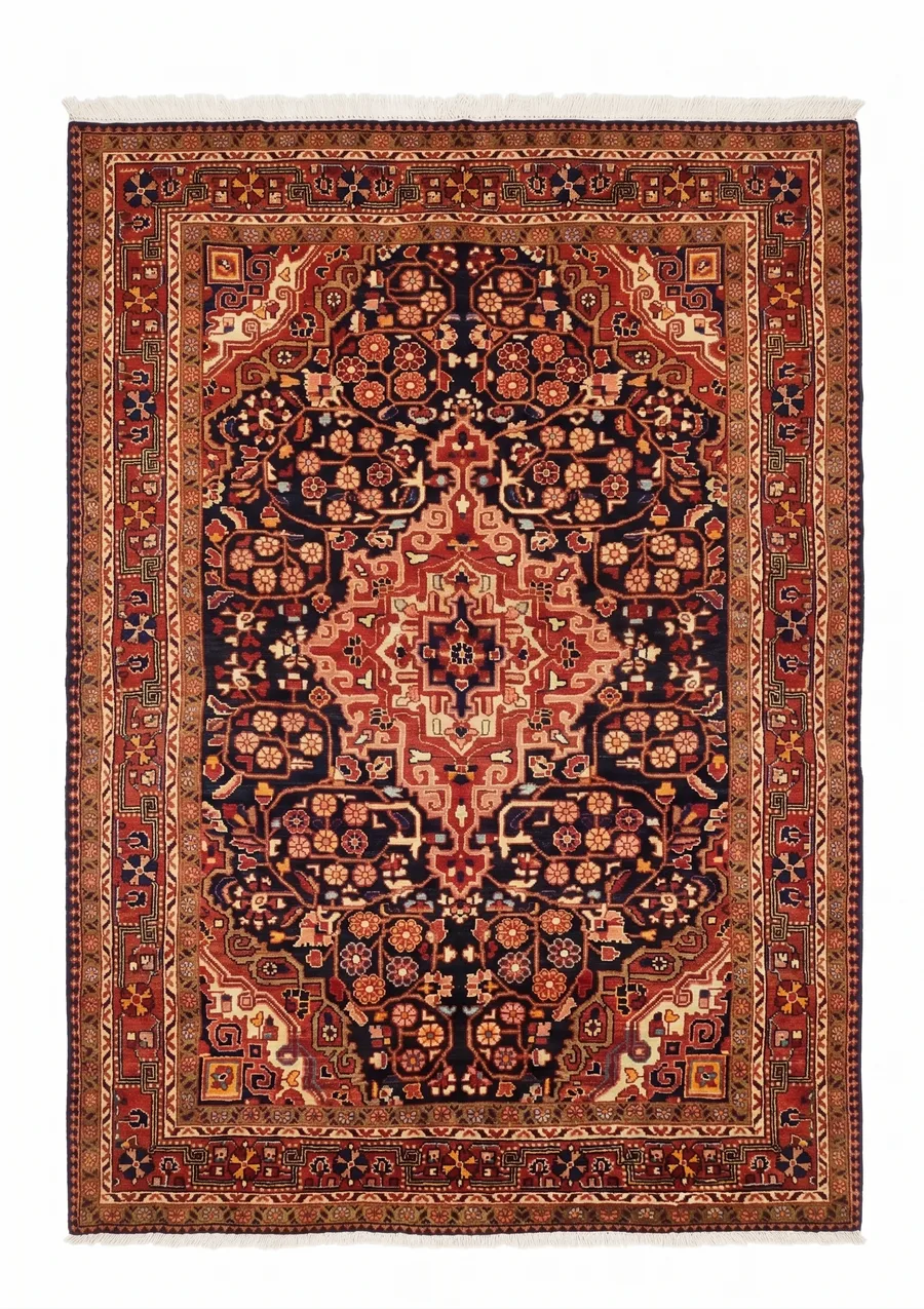 Hamadan Medallion Navy Rose, Hamadan, Iran tribal rug, in midnight navy, Wool, 135 × 208 cm (4'5" × 6'10"), Nasim Carpets Malaysia — view 1
