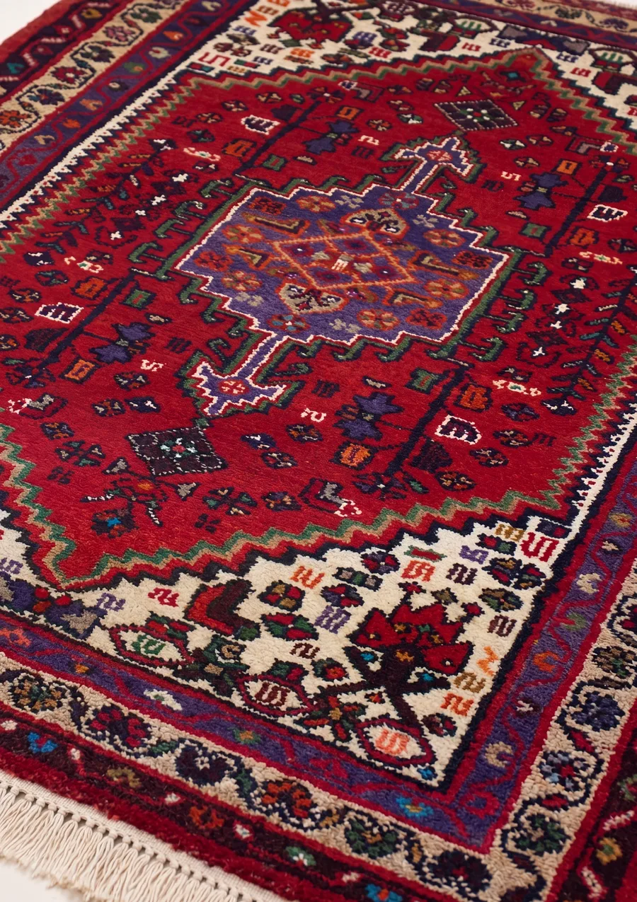 Hamadan Medallion Red Blue, Hamadan tribal rug, in madder red, Wool, 91 × 152 cm (3'0" × 5'0"), Nasim Carpets Malaysia — view 3