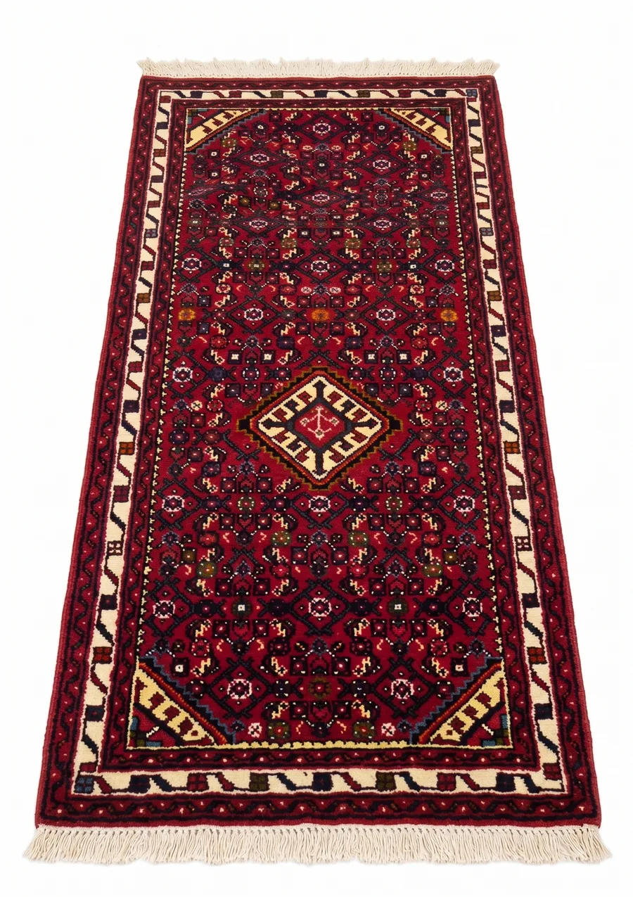 Hamedan All-Over Crimson Runner, Hamedan, Iran tribal rug, in crimson red, Wool, 74 × 198 cm (2'5" × 6'6"), Nasim Carpets Malaysia — view 1