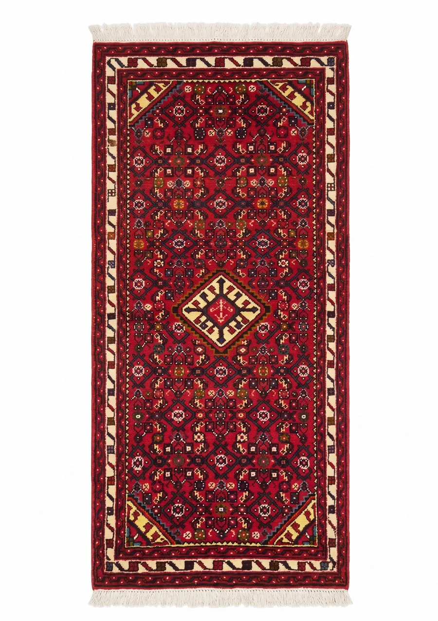 Hamedan All-Over Crimson Runner, Hamedan, Iran tribal rug, in crimson red, Wool, 76 × 198 cm (2'6" × 6'6"), Nasim Carpets Malaysia — view 1