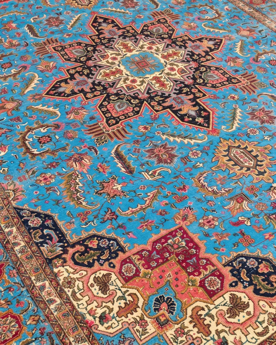 Heriz Medallion Sky Blue, Heriz, Iran bespoke rug, in sky blue, Bamboo Silk, 200 × 300 cm (6'7" × 9'10"), Nasim Carpets Malaysia — view 3