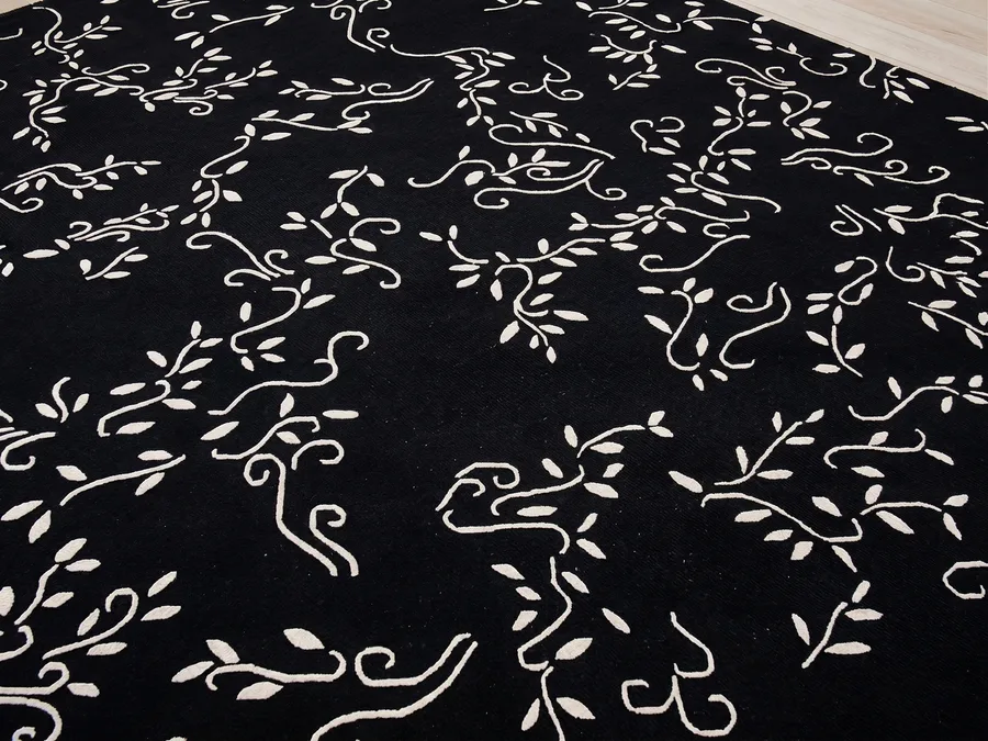 Indo-Nepali Vine Scroll Black, Nepal (Indo-Nepali workshop tradition) modern rug, in jet black, Wool, 183 × 264 cm (6'0" × 8'8"), Nasim Carpets Malaysia — view 3