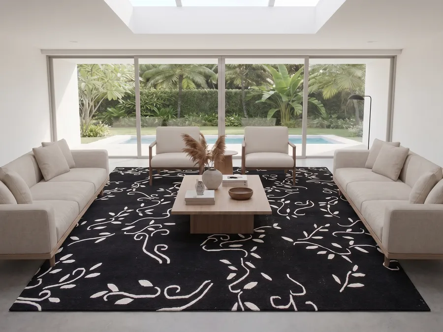 Indo-Nepali Vine Scroll Black, Nepal (Indo-Nepali workshop tradition) modern rug, in jet black, Wool, 183 × 264 cm (6'0" × 8'8"), Nasim Carpets Malaysia — view 2