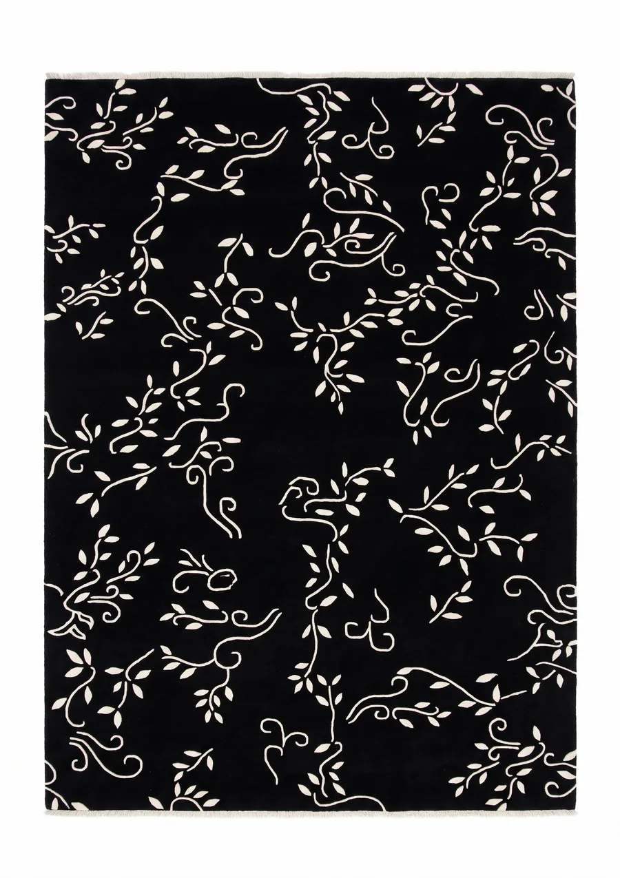 Indo-Nepali Vine Scroll Black, Nepal (Indo-Nepali workshop tradition) modern rug, in jet black, Wool, 183 × 264 cm (6'0" × 8'8"), Nasim Carpets Malaysia — view 1