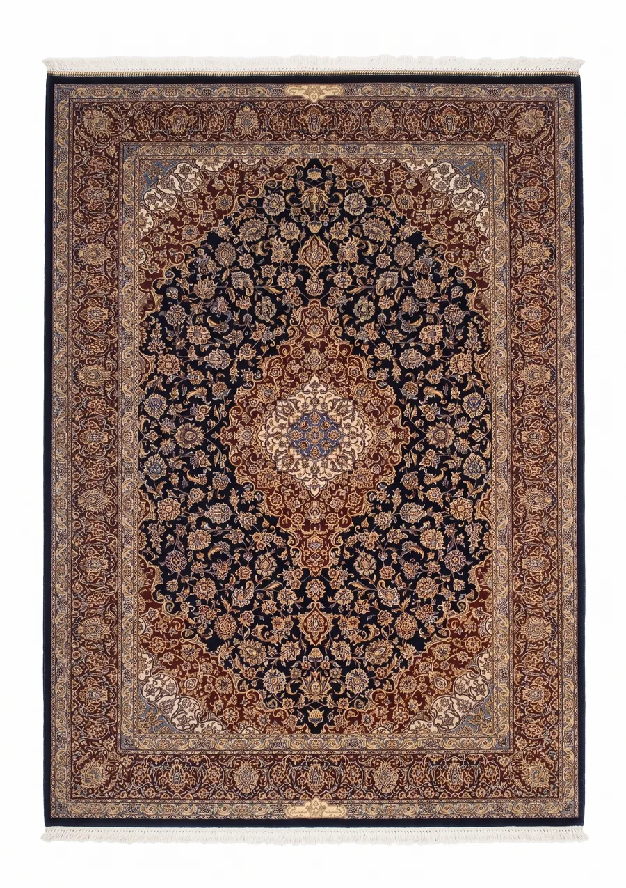 Isfahan Medallion Navy, Isfahan, Iran bespoke rug, in midnight navy, Bamboo Silk, 99 × 152 cm (3'3" × 5'0"), Nasim Carpets Malaysia — view 1