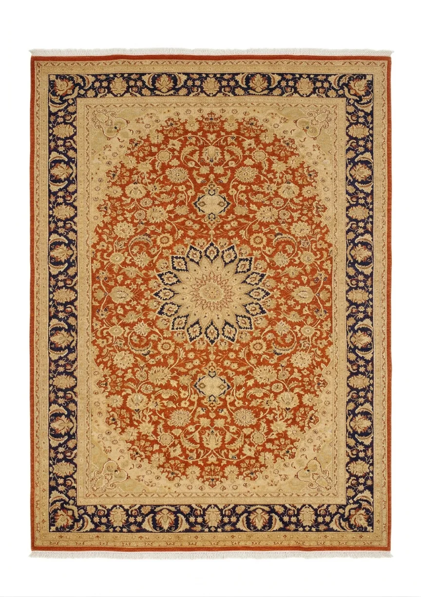 Isfahan Medallion Rust, Isfahan, Pakistan persian rug, in terracotta rust, Wool, 152 × 251 cm (5'0" × 8'3"), Nasim Carpets Malaysia — view 1