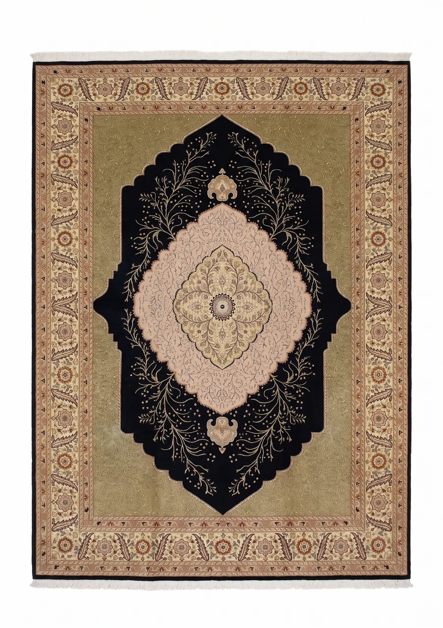 Isfahan Tree of Life Medallion Black Olive, Iran persian rug, in midnight black, Wool, 274 × 386 cm (9'0" × 12'8"), Nasim Carpets Malaysia — view 1