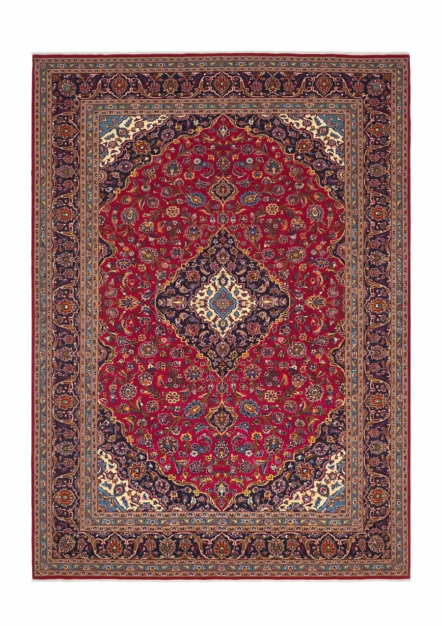 Kashan Medallion Crimson Test, Kashan, Iran persian rug, in crimson red, Wool, 244 × 348 cm (8'0" × 11'5"), Nasim Carpets Malaysia — view 1