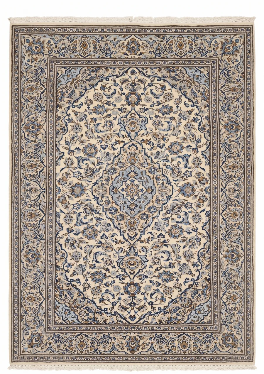 Kashan Medallion Ivory Blue, Kashan, Iran persian rug, in ivory, Wool, 203 × 282 cm (6'8" × 9'3"), Nasim Carpets Malaysia — view 1