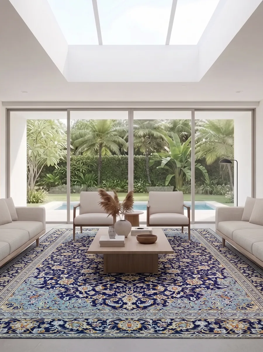 Kashan Medallion Navy, Kashan, Iran persian rug, in midnight navy, Wool, 310 × 409 cm (10'2" × 13'5"), Nasim Carpets Malaysia — view 2