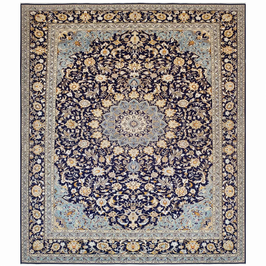 Kashan Medallion Navy, Kashan, Iran persian rug, in midnight navy, Wool, 310 × 409 cm (10'2" × 13'5"), Nasim Carpets Malaysia — view 1