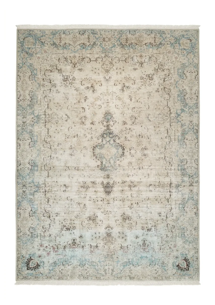 Kashan Open-Field Medallion Seafoam, Kashan persian rug, in ice blue, Wool, 243 × 304 cm (8'0" × 10'0"), Nasim Carpets Malaysia — view 1