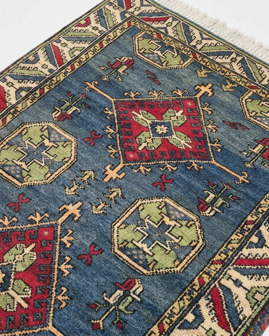 Kazak Medallion Blue test, Kazak, Caucasus (South Caucasus / Azerbaijan region) tribal rug, in slate blue, Wool, 137 × 213 cm (4'6" × 7'0"), Nasim Carpets Malaysia — view 3