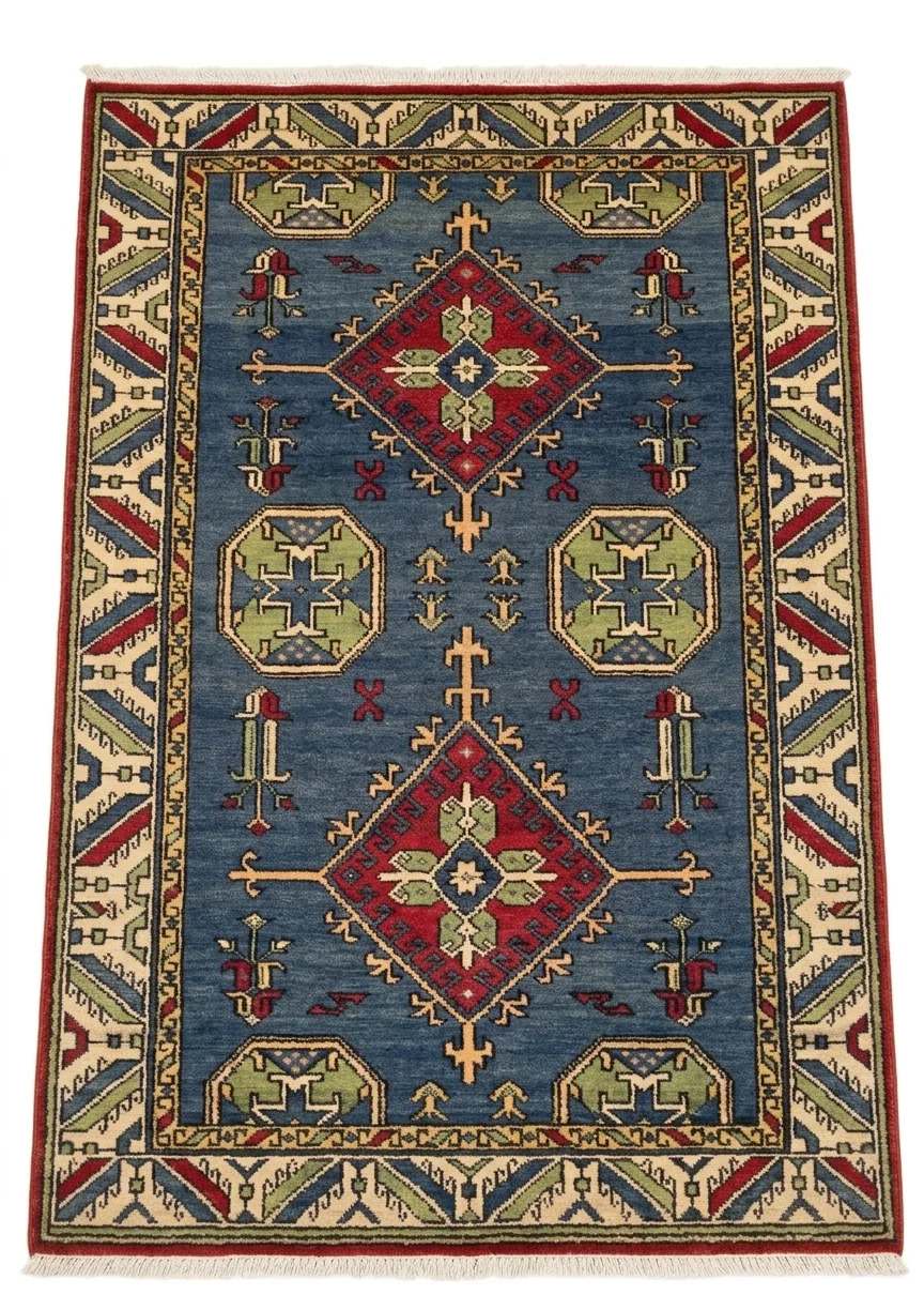Kazak Medallion Blue test, Kazak, Caucasus (South Caucasus / Azerbaijan region) tribal rug, in slate blue, Wool, 137 × 213 cm (4'6" × 7'0"), Nasim Carpets Malaysia — view 1