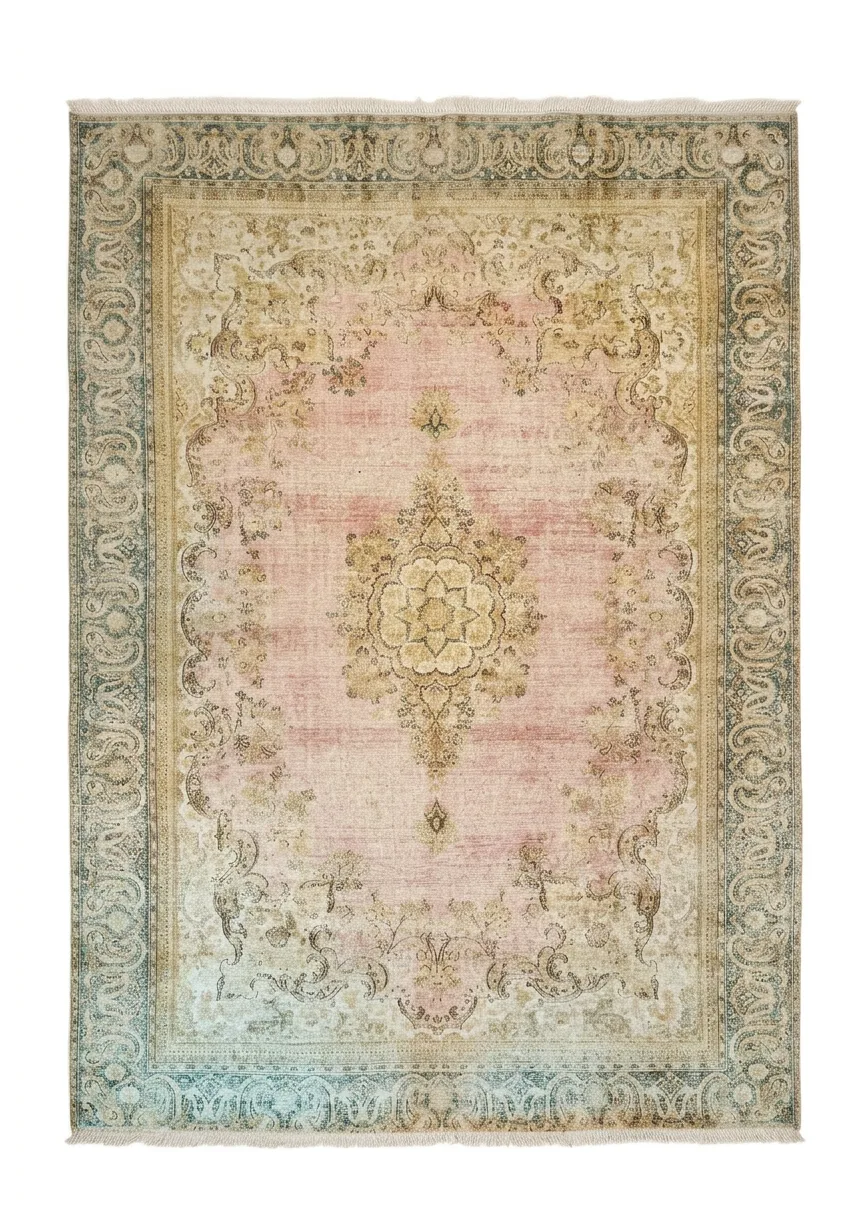 Kerman Medallion Faded Rose, Kerman persian rug, in rose pink, Wool, 243 × 304 cm (8'0" × 10'0"), Nasim Carpets Malaysia — view 1