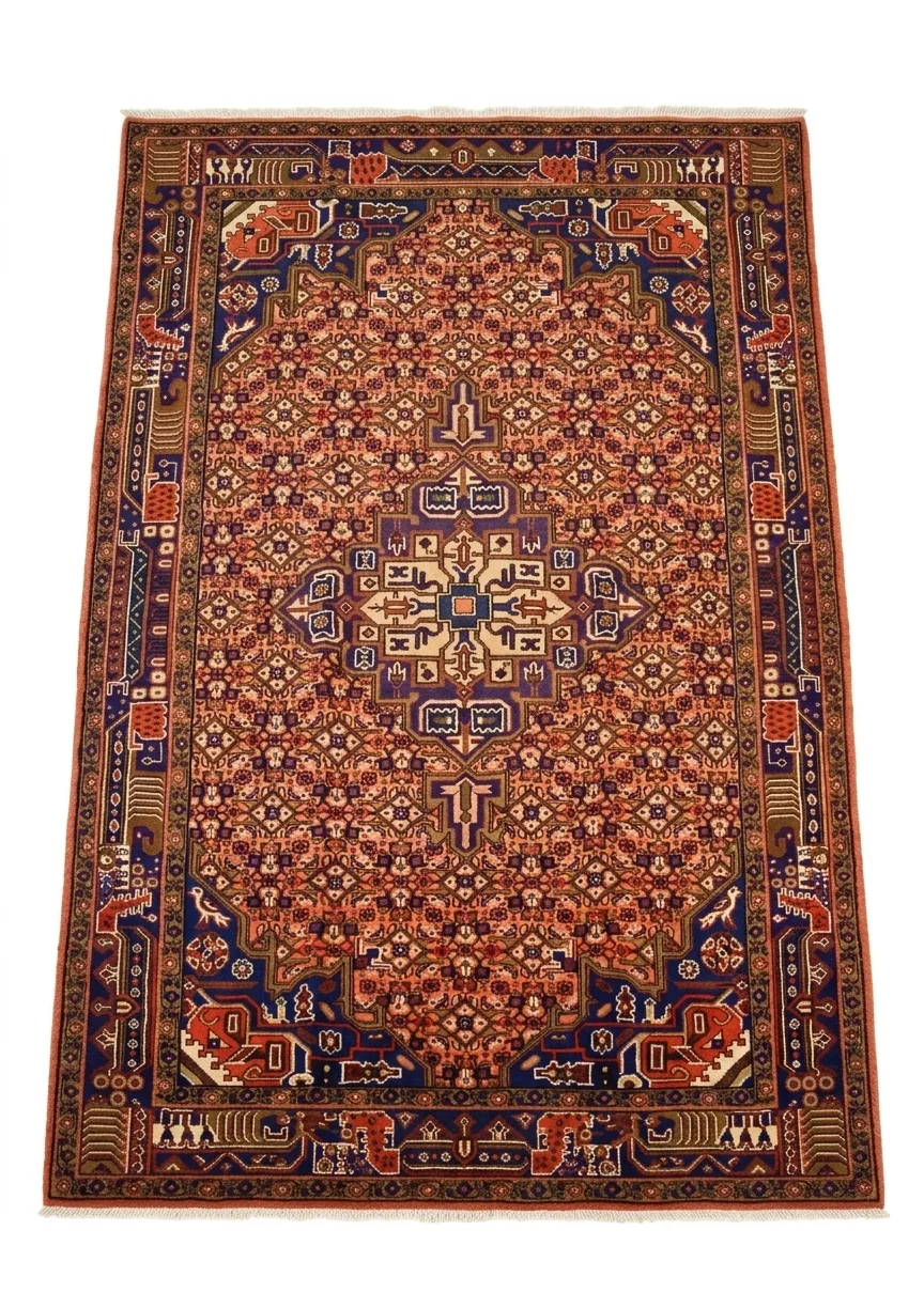Koliai Herati Medallion Salmon, Koliai, Kurdistan, Iran persian rug, in red, Wool, 91 × 152 cm (3'0" × 5'0"), Nasim Carpets Malaysia — view 1