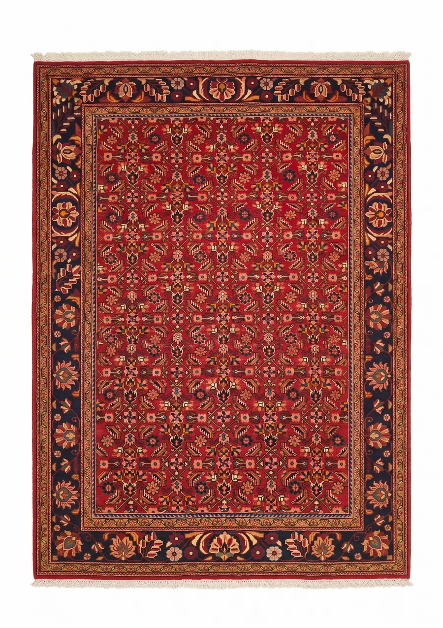 Mahal All-Over Crimson, Mahal, Arak Region, Iran tribal rug, in crimson red, Wool, 219 × 311 cm (7'2" × 10'2"), Nasim Carpets Malaysia — view 1
