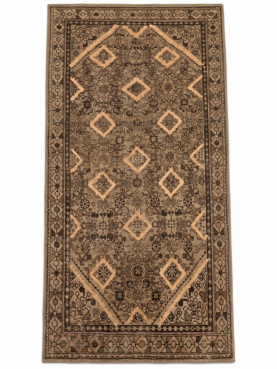 Malayer Geometric Diamond Camel, Malayer, Iran tribal rug, in camel, Wool, 107 × 208 cm (3'6" × 6'10"), Nasim Carpets Malaysia — view 1