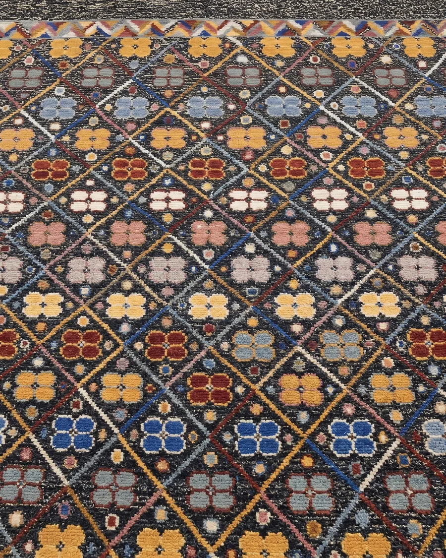 Moroccan Lattice Floral Multicolor, Morocco (Berber/Atlas region) modern rug, in charcoal black, Wool, 168 × 244 cm (5'6" × 8'0"), Nasim Carpets Malaysia — view 3