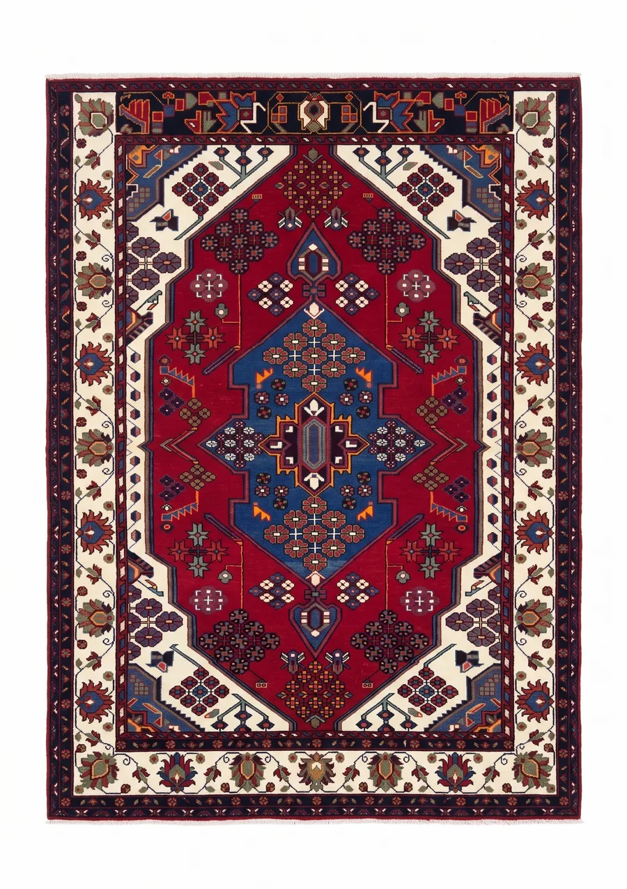 Nahavand Medallion Crimson, Nahavand, Hamadan Province, Iran tribal rug, in crimson red, Wool, 135 × 206 cm (4'5" × 6'9"), Nasim Carpets Malaysia — view 1