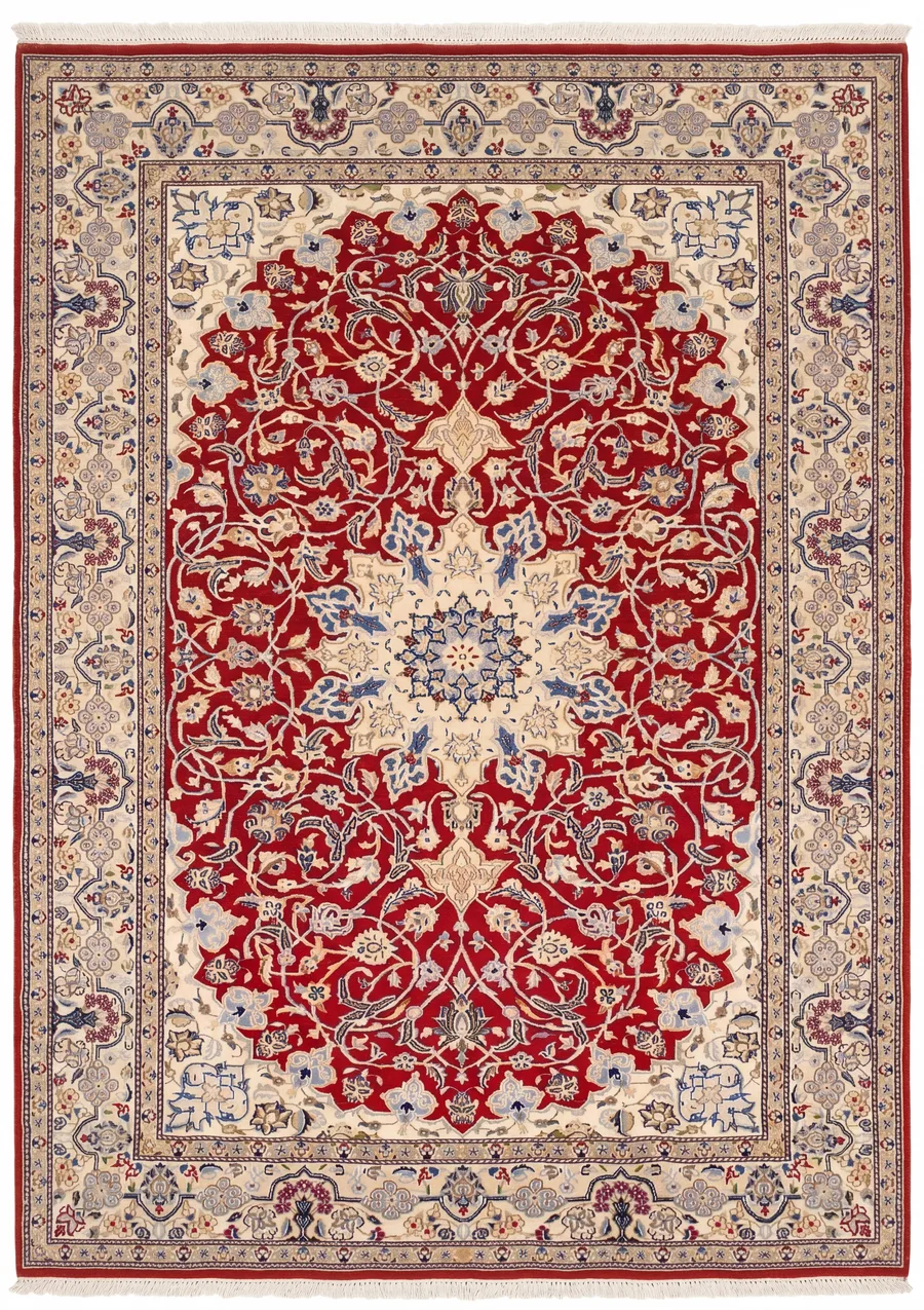 Nain Medallion Floral Red, Nain persian rug, in madder red, Wool, 165 × 264 cm (5'5" × 8'8"), Nasim Carpets Malaysia — view 1