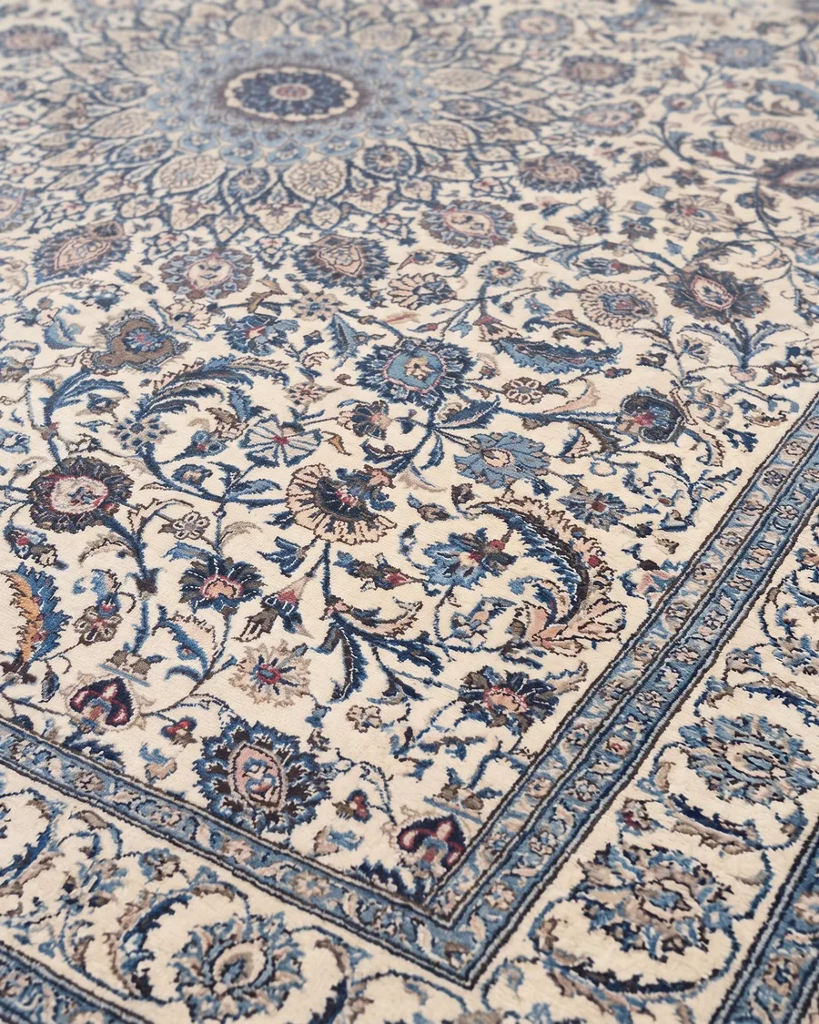 Nain Medallion Ivory Blue, Nain, Isfahan Province, Iran persian rug, in antique ivory, Wool, 305 × 396 cm (10'0" × 13'0"), Nasim Carpets Malaysia — view 3