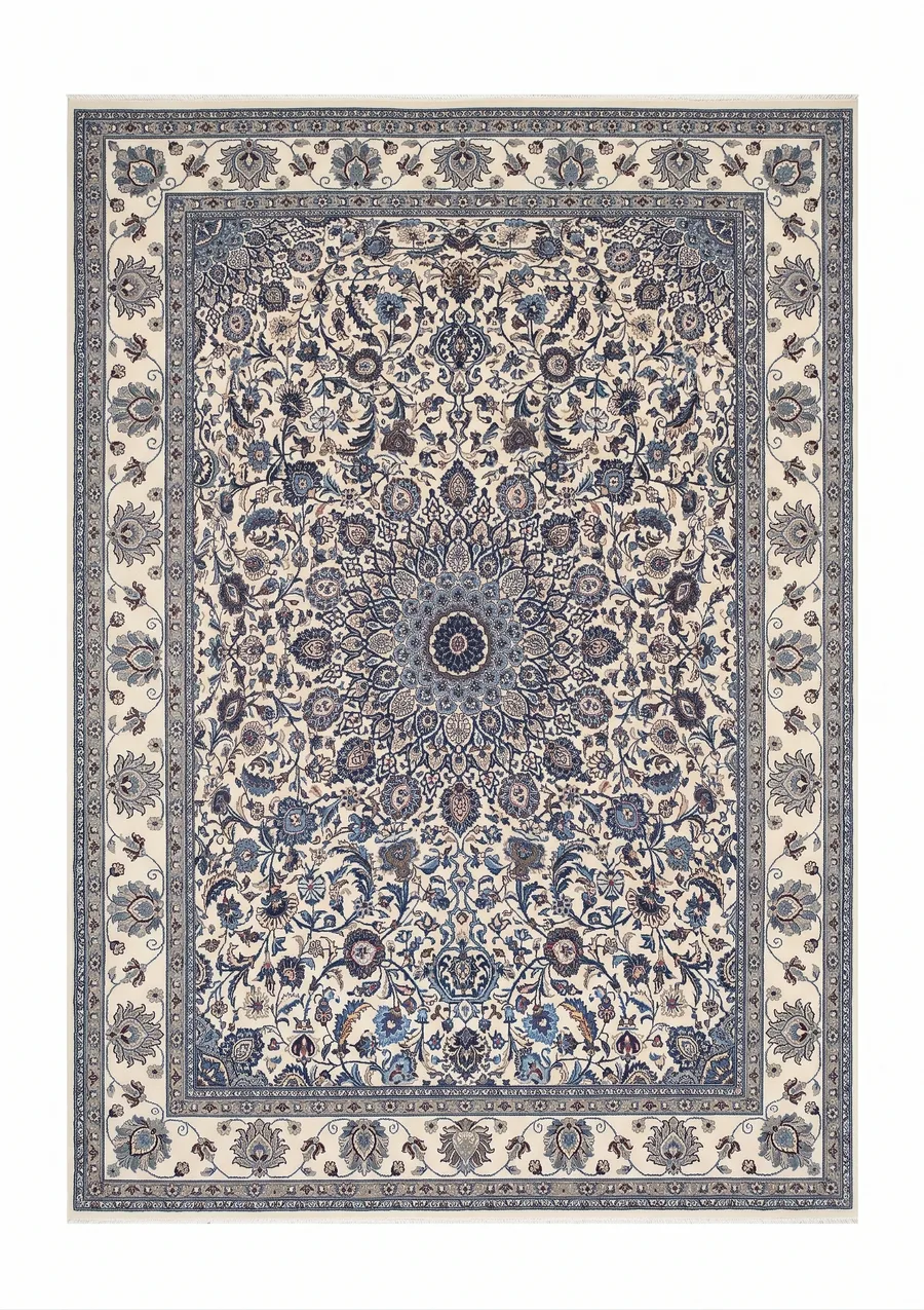 Nain Medallion Ivory Blue, Nain, Isfahan Province, Iran persian rug, in antique ivory, Wool, 305 × 396 cm (10'0" × 13'0"), Nasim Carpets Malaysia — view 1