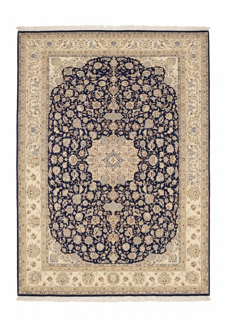 Nain Medallion Navy, Nain, Isfahan Province, Iran persian rug, in midnight navy, Wool, 264 × 366 cm (8'8" × 12'0"), Nasim Carpets Malaysia — view 1