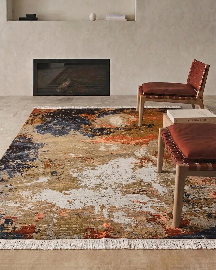 Nepal Abstract Expressionist Rust, Kathmandu, Nepal modern rug, in burnt sienna, Wool, 253 × 253 cm (8'4" × 8'4"), Nasim Carpets Malaysia — view 2