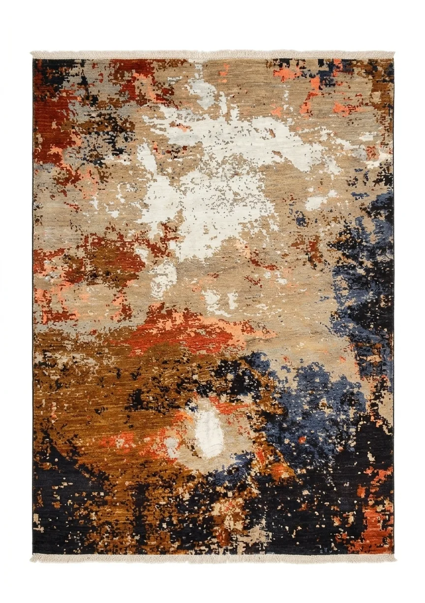 Nepal Abstract Expressionist Rust, Kathmandu, Nepal modern rug, in burnt sienna, Wool, 253 × 253 cm (8'4" × 8'4"), Nasim Carpets Malaysia — view 1