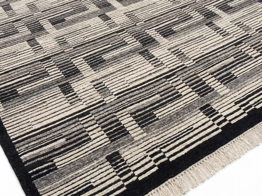 Nepali Abstract Brick Ivory Black, Nepal (Kathmandu Valley workshop tradition) modern rug, in ivory, Wool, 244 × 305 cm (8'0" × 10'0"), Nasim Carpets Malaysia — view 3