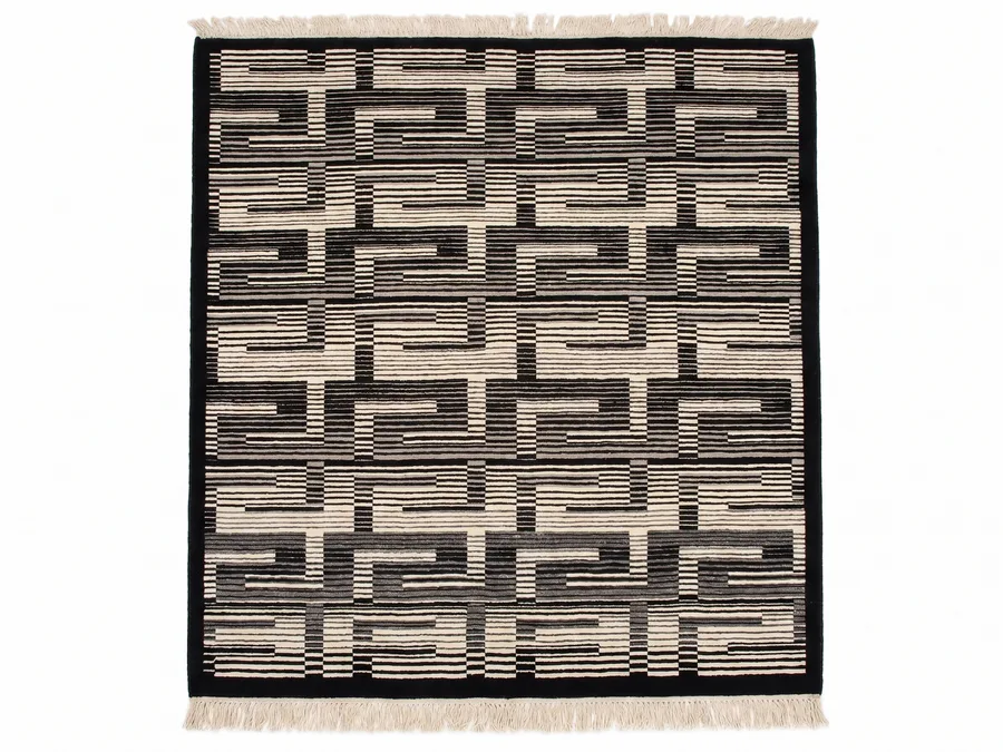 Nepali Abstract Brick Ivory Black, Nepal (Kathmandu Valley workshop tradition) modern rug, in ivory, Wool, 244 × 305 cm (8'0" × 10'0"), Nasim Carpets Malaysia — view 1