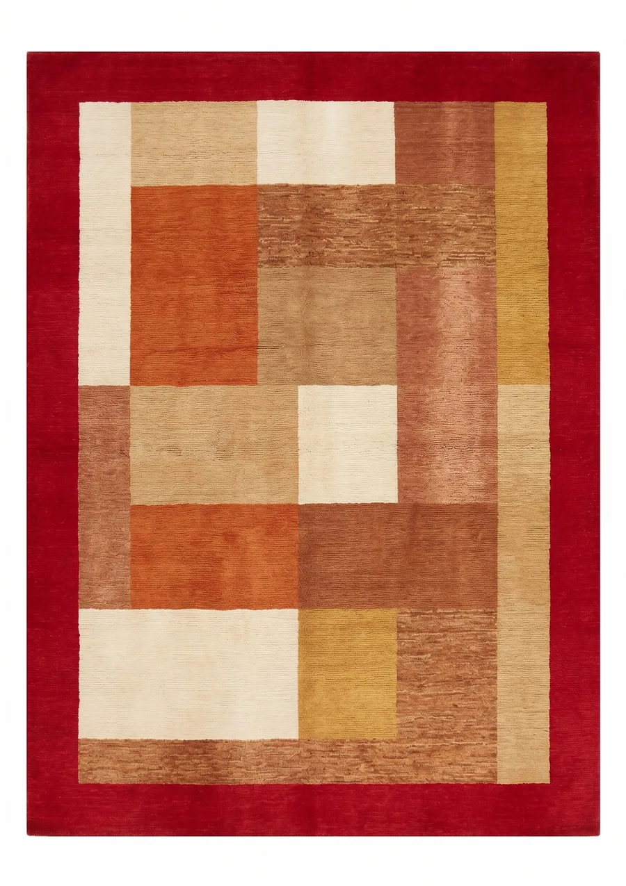 Pakistani Gabbeh Geometric Red, Pakistan modern rug, in crimson red, Wool, 183 × 274 cm (6'0" × 9'0"), Nasim Carpets Malaysia — view 1