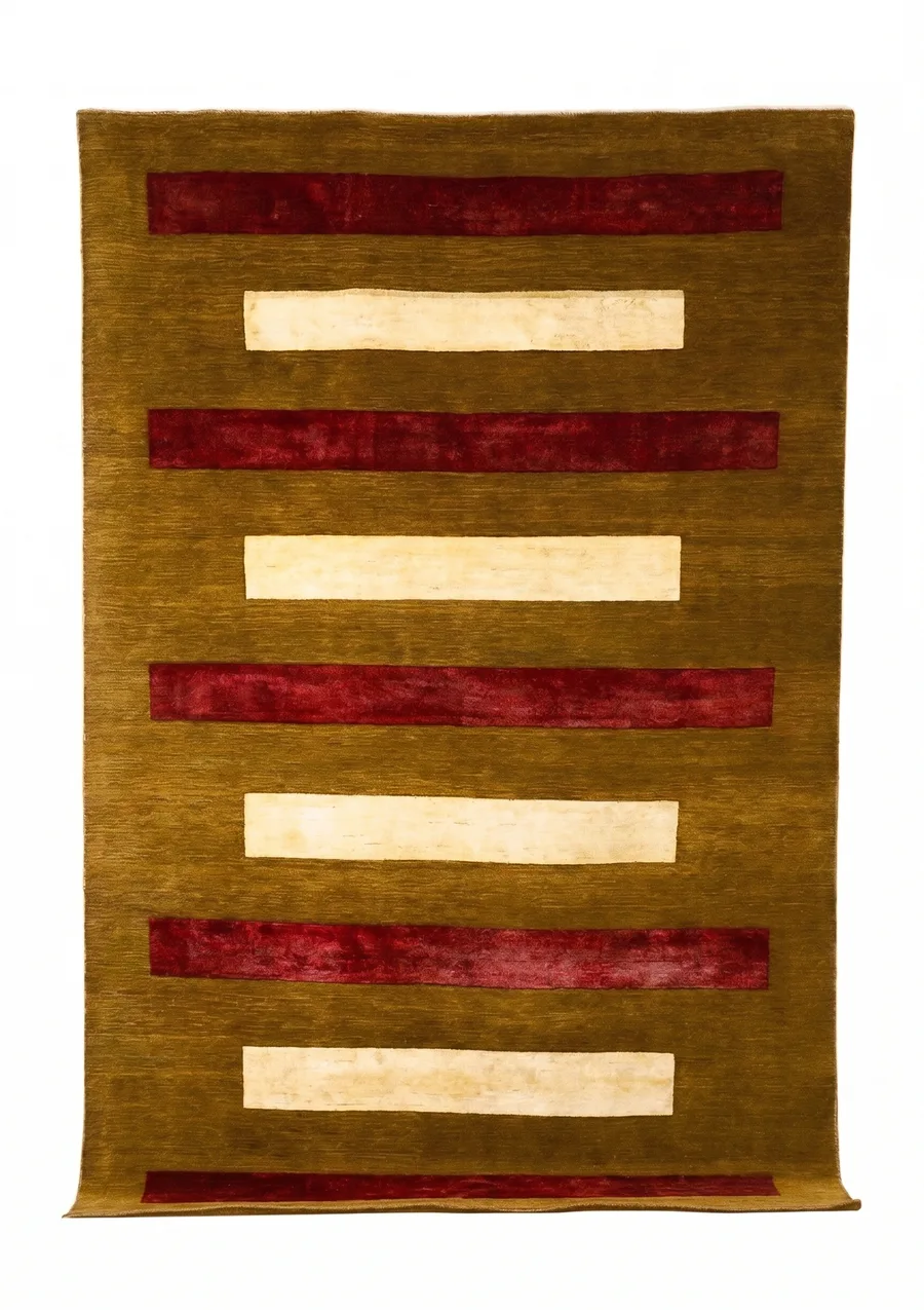 Pakistani Gabbeh Horizontal Stripe Olive, Pakistan modern rug, in olive brown, Wool, 183 × 283 cm (6'0" × 9'3"), Nasim Carpets Malaysia — view 1