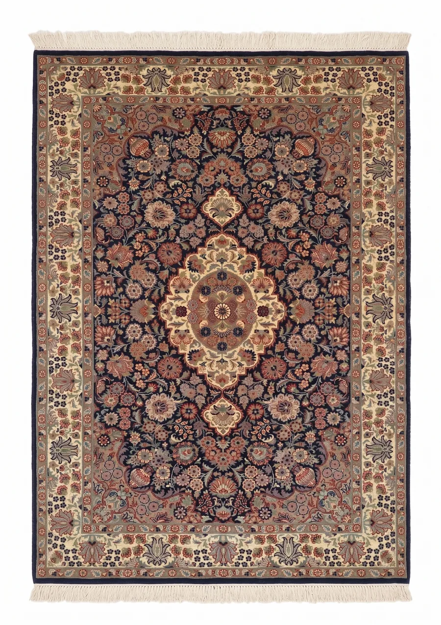 Pakistani Medallion Floral Navy, Pakistan persian rug, in midnight navy, Wool, 137 × 213 cm (4'6" × 7'0"), Nasim Carpets Malaysia — view 1